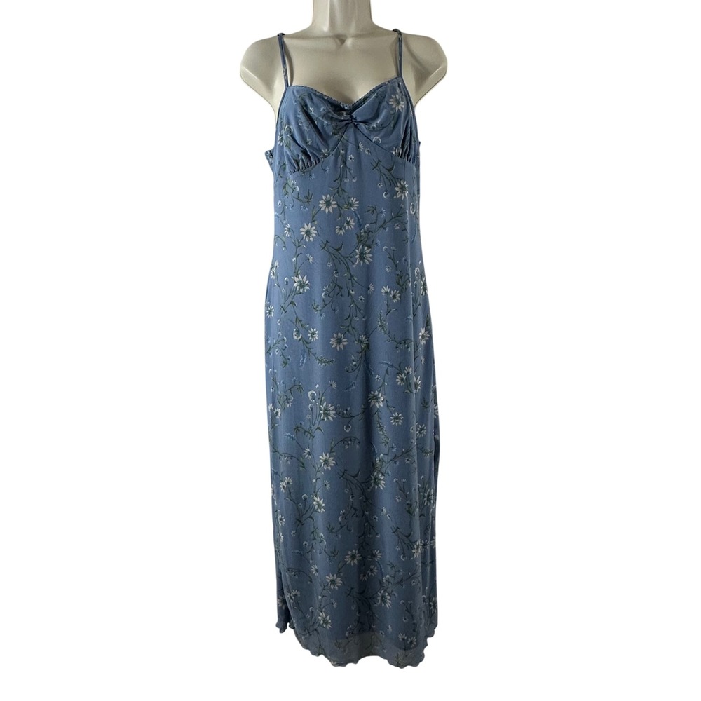 Thirty Thirty LA Blue Floral‎ Mesh Midi Dress XL Sweetheart Neckline NWT